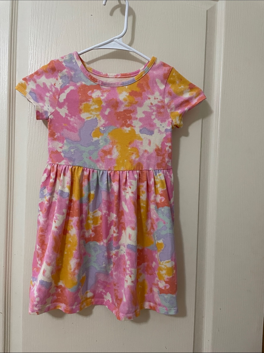Kids Short Sleeve Floral Pastel Dress - Pink & Yellow